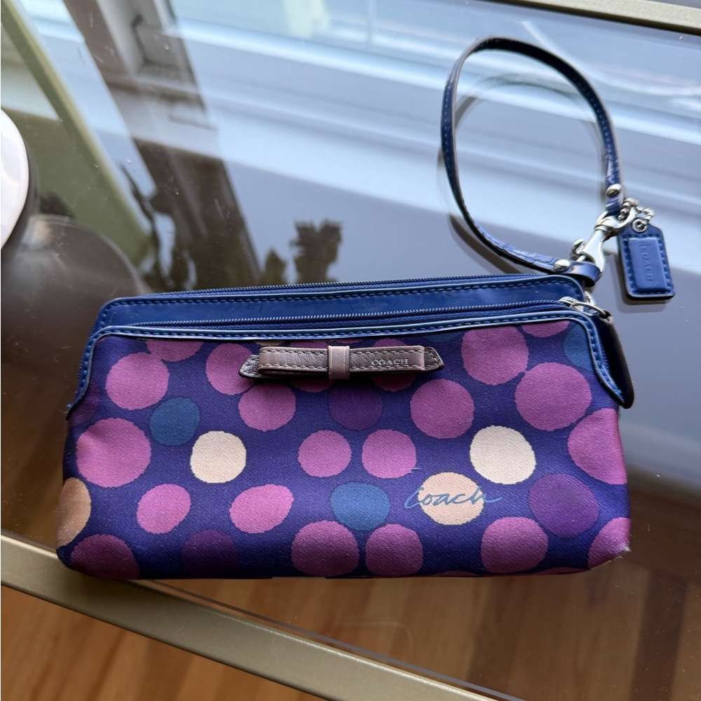 Coach Blue and Purple Polka Dot Wristlet